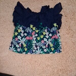 Janie and Jack Navy Floral Ruffle Short Sleeve Top